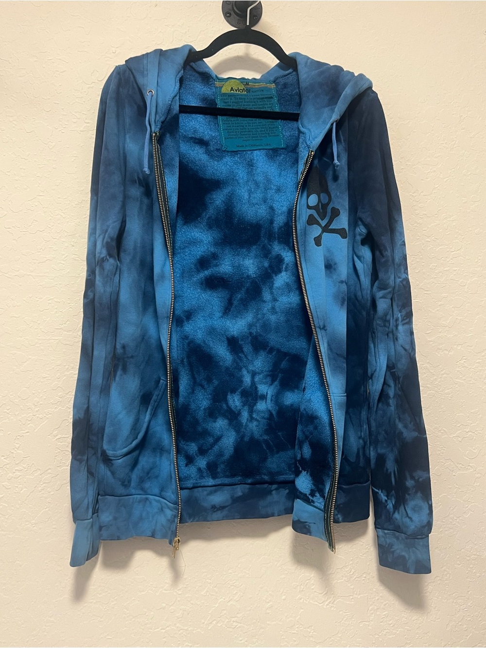 Aviator Nation London Skull Tie Dye Zip Hoodie Blue Hand Dyed Medium - Picture 2 of 7